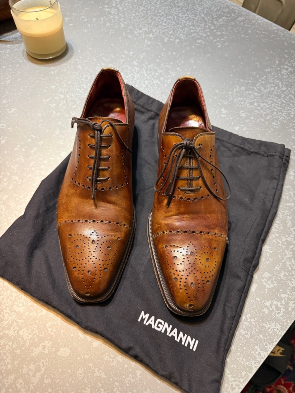 Magnanni Cognac Brown Leather Brogue Oxfords